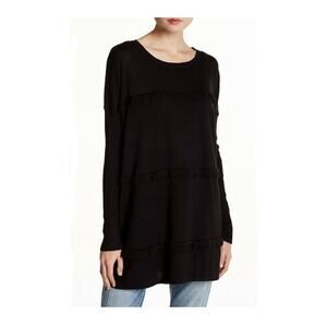 Solutions Triple Ruffle Long Sleeve Scoop Neck Sweater Black Size M